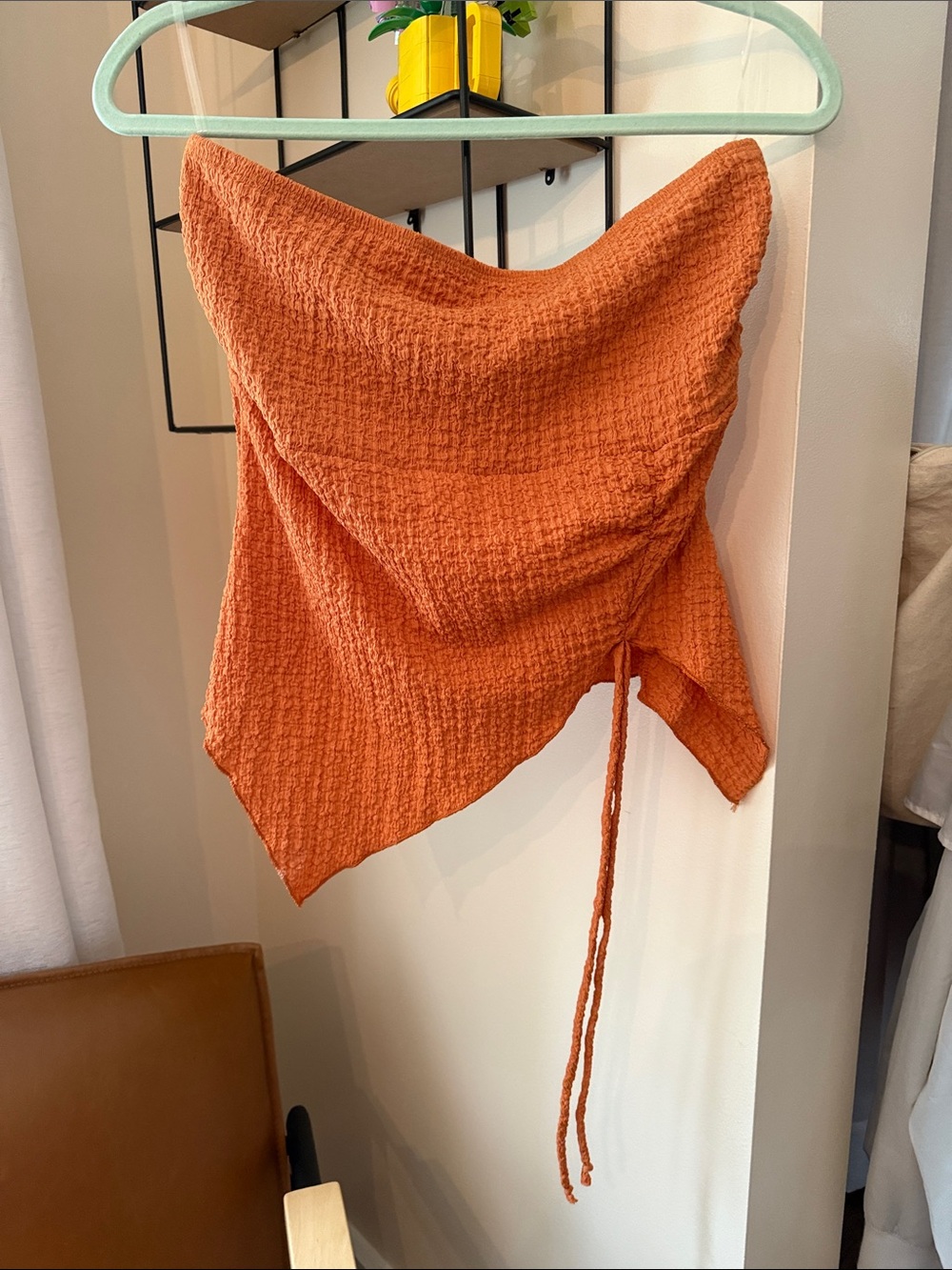See You Monday Burnt Orange Textured Strapless Top with Side Tie